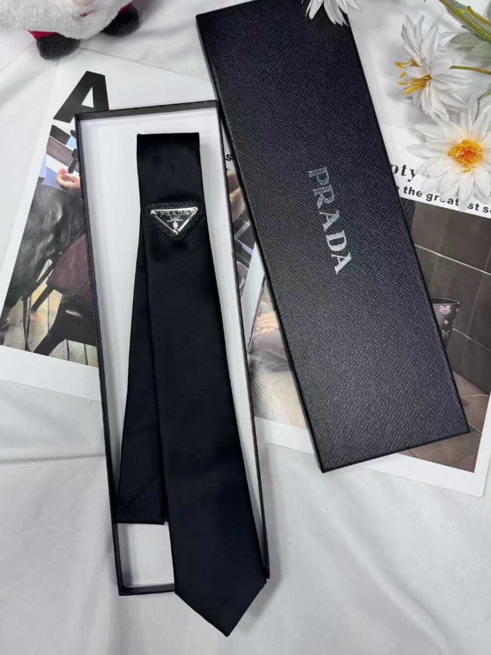 Prada black tie, with box Unisex 🌷